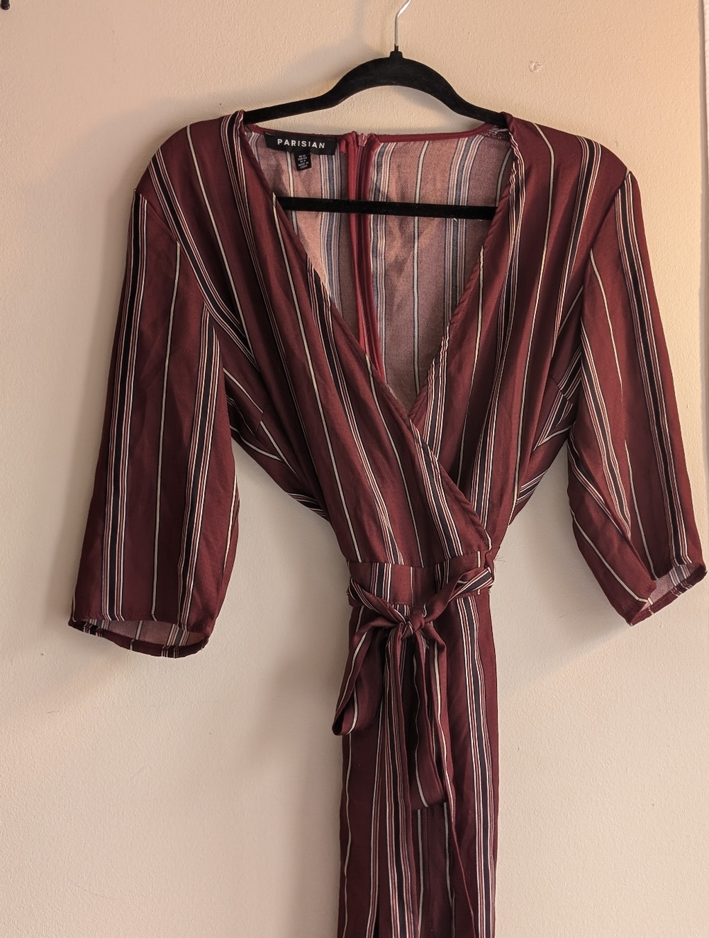 ASOS PARISIAN Striped Burgundy Wrap Jumpsuit